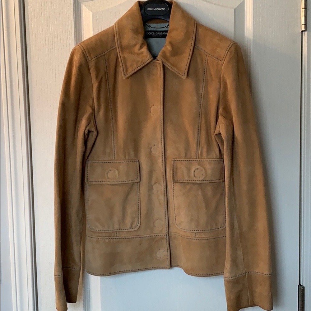 Dolce & Gabbana Goatskin Suede Tan/Lt Blue Jacket